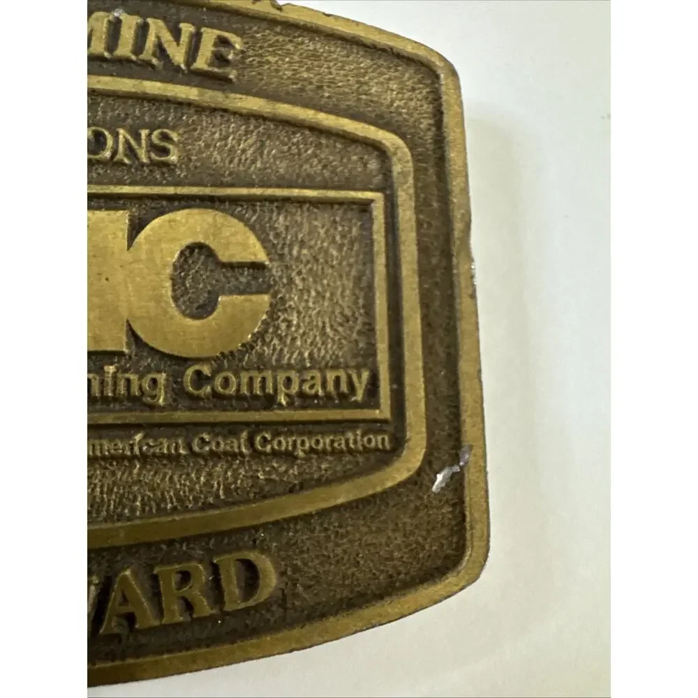 Vintage Sabine Mine Coal Mining Safety Award Belt Buckle SMC Texas Brass Tone